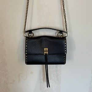Rebecca Minkoff Black Pebbled Leather Mini Crossbody Bag with Studs.
